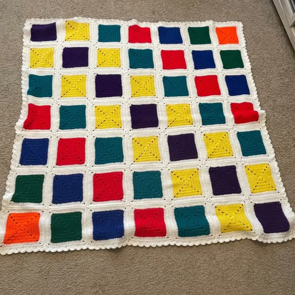 Vintage Granny Square Handmade Crochet Afghan Blanket Throw 58